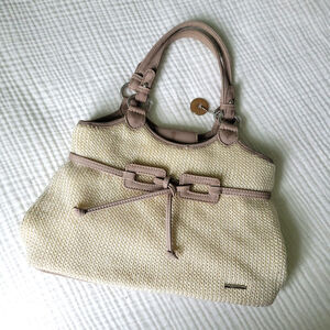 The Sak Handbag Tan Bow Detail Minimalist Raffia-Look Crochet Purse Boho